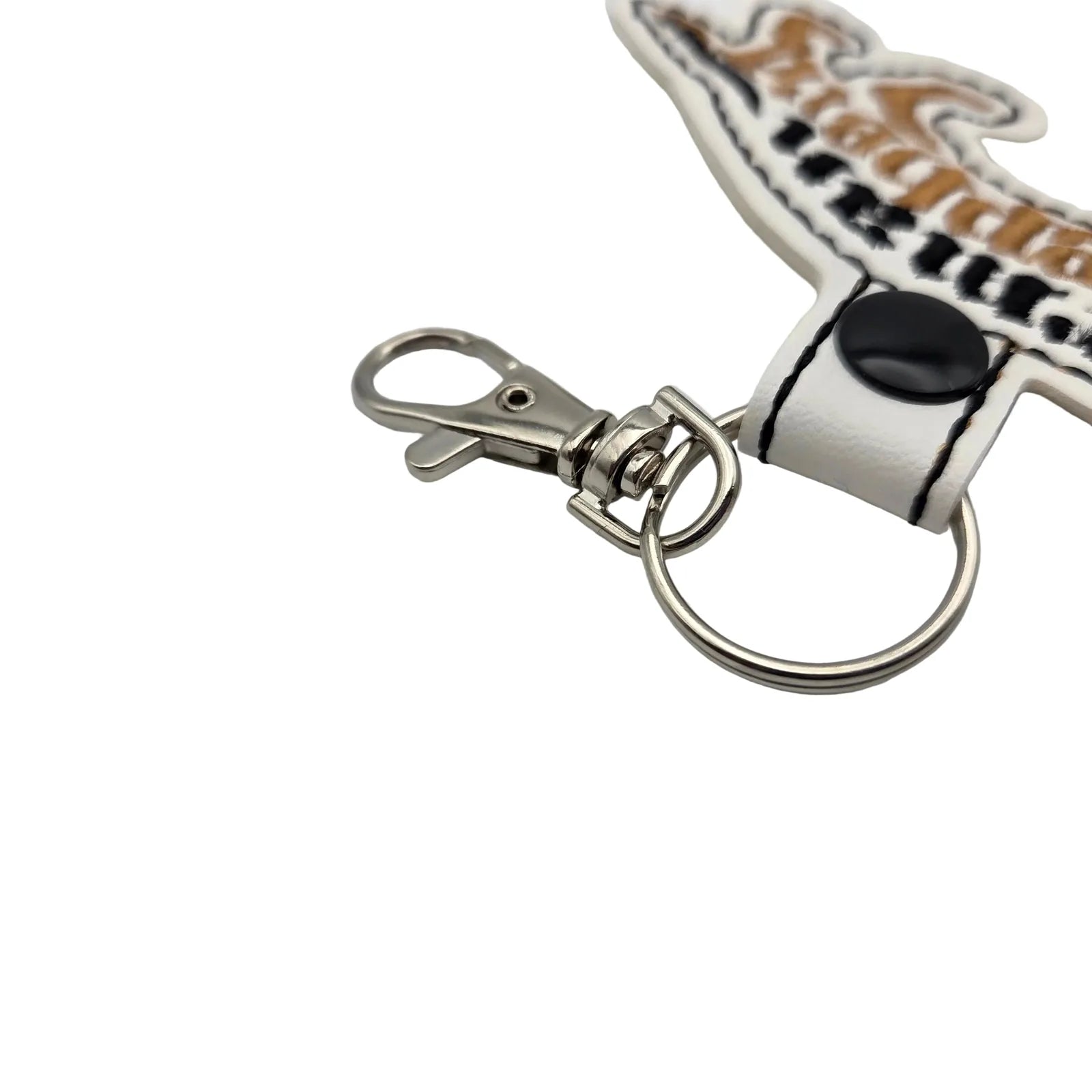 German Shepherd keychain tab featuring a detailed design, secure swivel clip, and split ring for easy attachment.