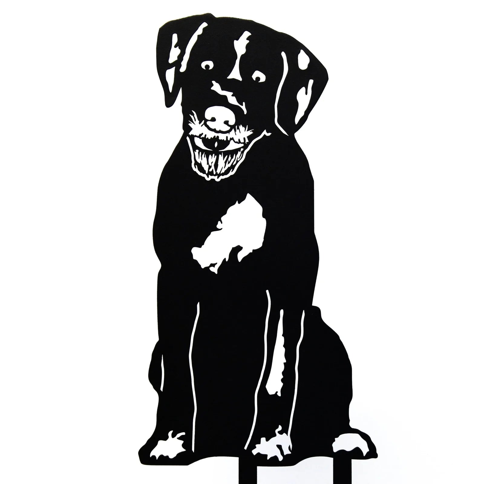 Black metal silhouette of a German Wirehaired Pointer, perfect for outdoor decor or garden art.
