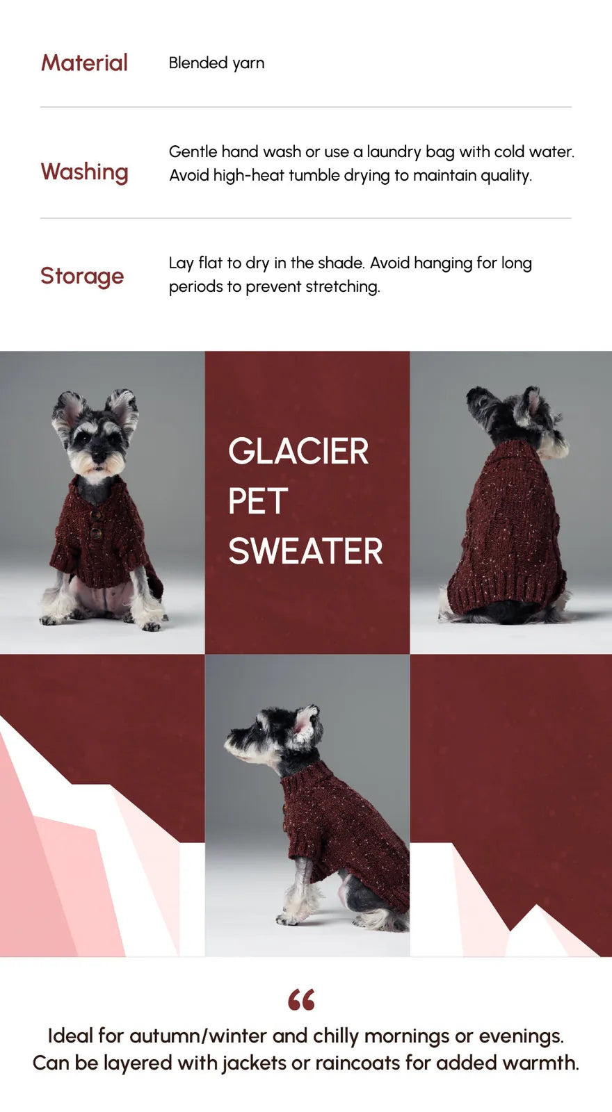 Burgundy pet sweater with textured knit and vintage buttons, designed for warmth and comfort in colder weather.