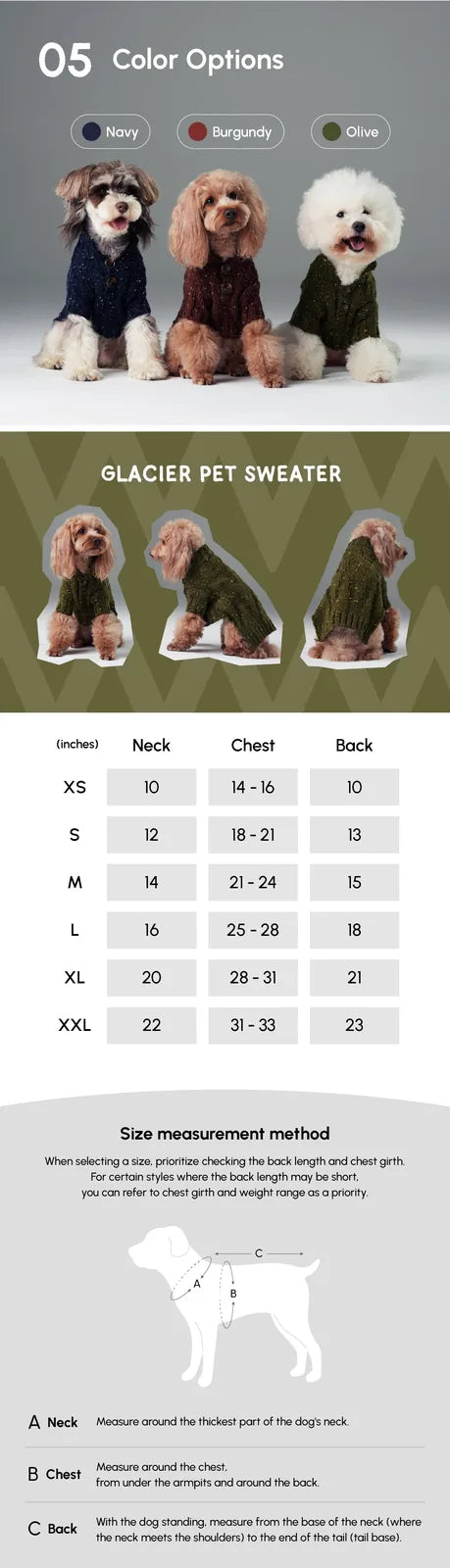 Olive green pet sweater with textured knit pattern and vintage chest buttons, designed for warmth and comfort.