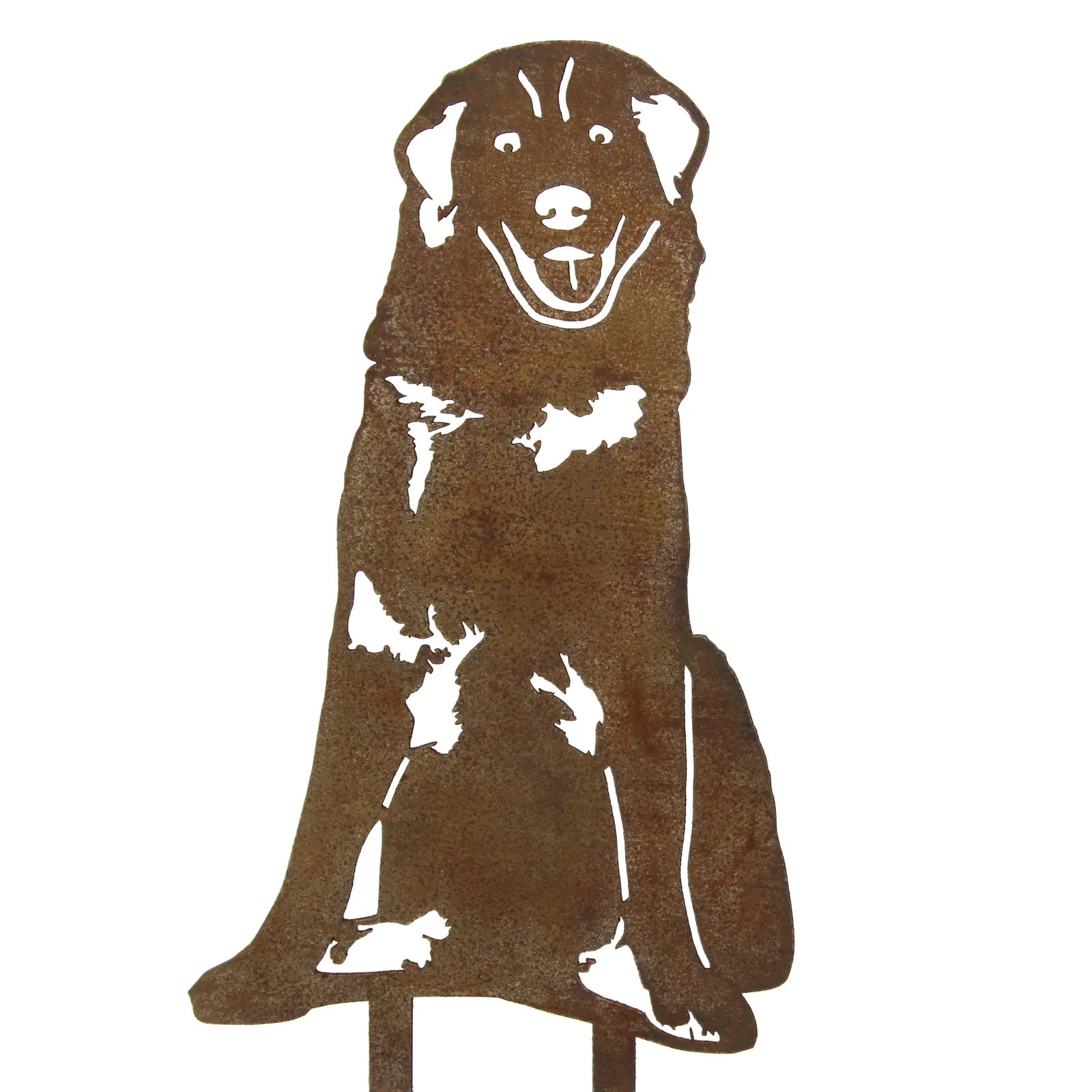 Corten steel silhouette of a Great Pyrenees dog, featuring a friendly expression and detailed design.