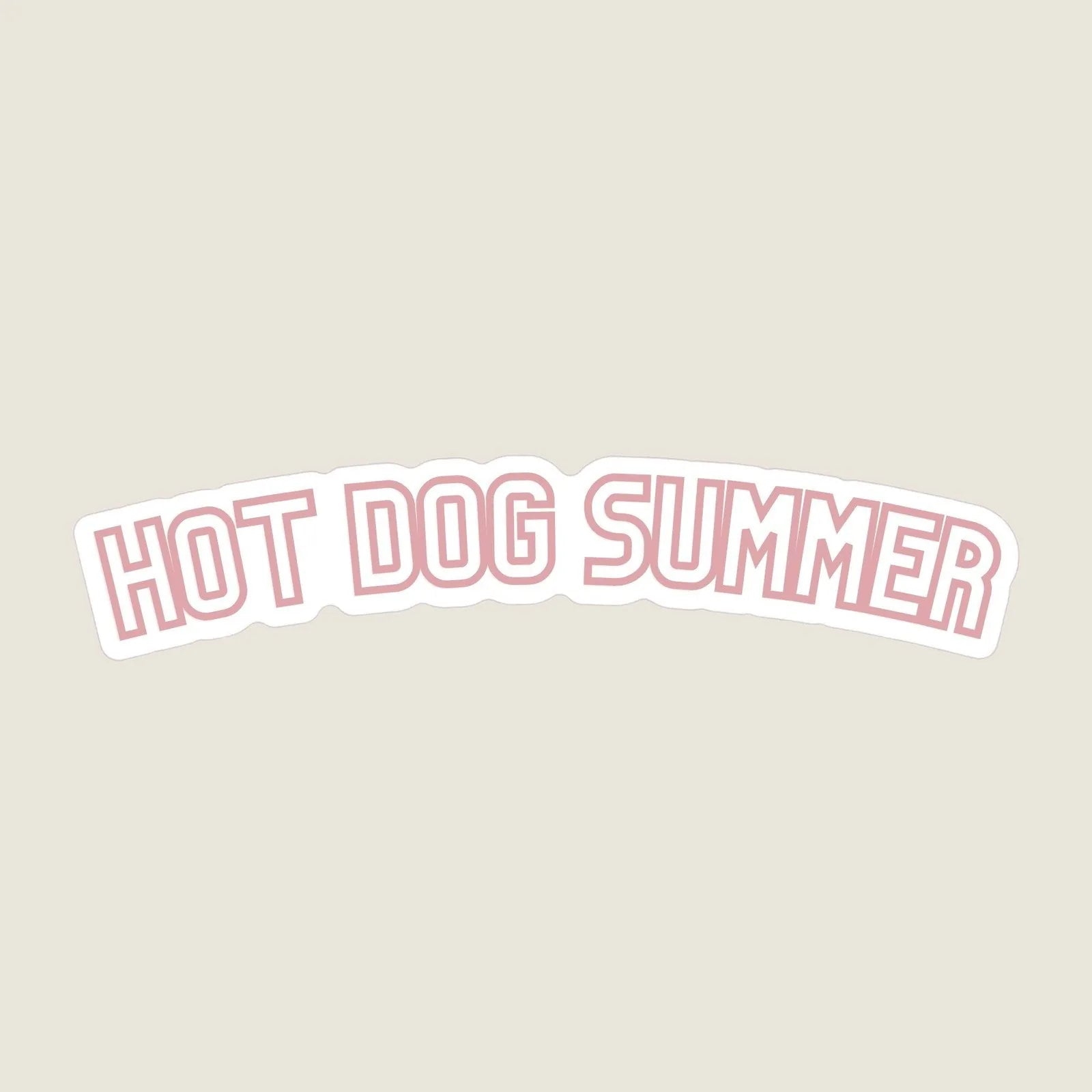 Hot Dog Summer sticker featuring pink text on a white background, perfect for dog lovers.