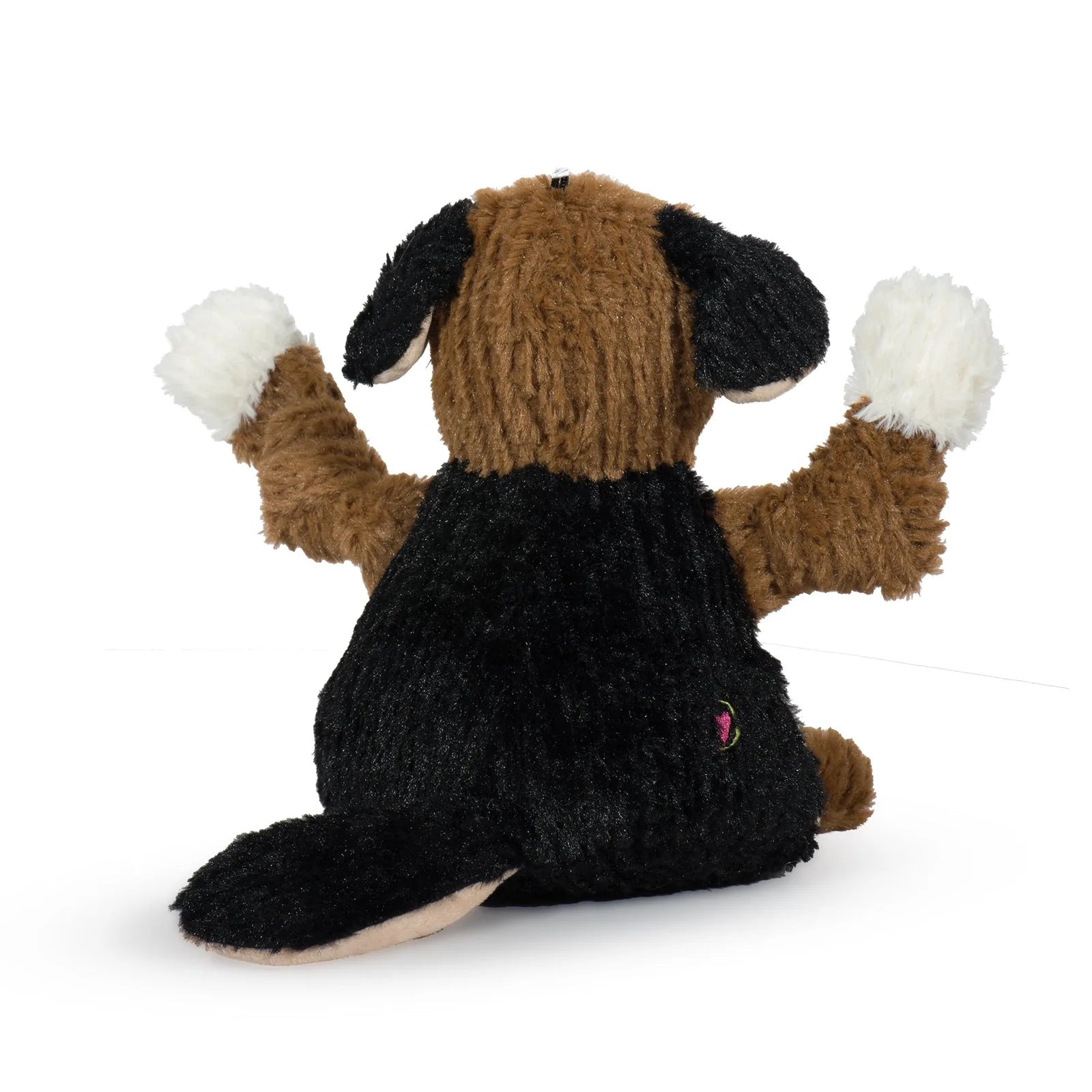 HuggleCause™ K-9 Flash Knottie® plush dog toy in brown and black, featuring knotted limbs and a soft, textured surface.