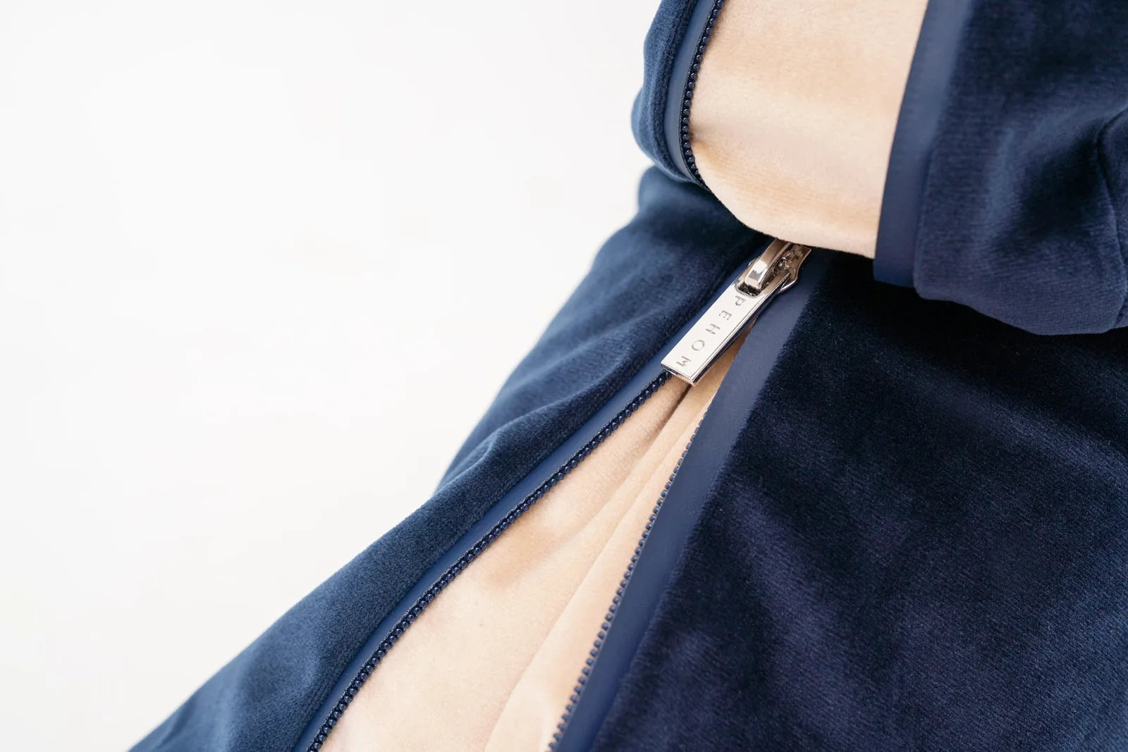 Midnight blue Huston hoodie featuring a two-way zipper and soft flannel lining for dog comfort and warmth.