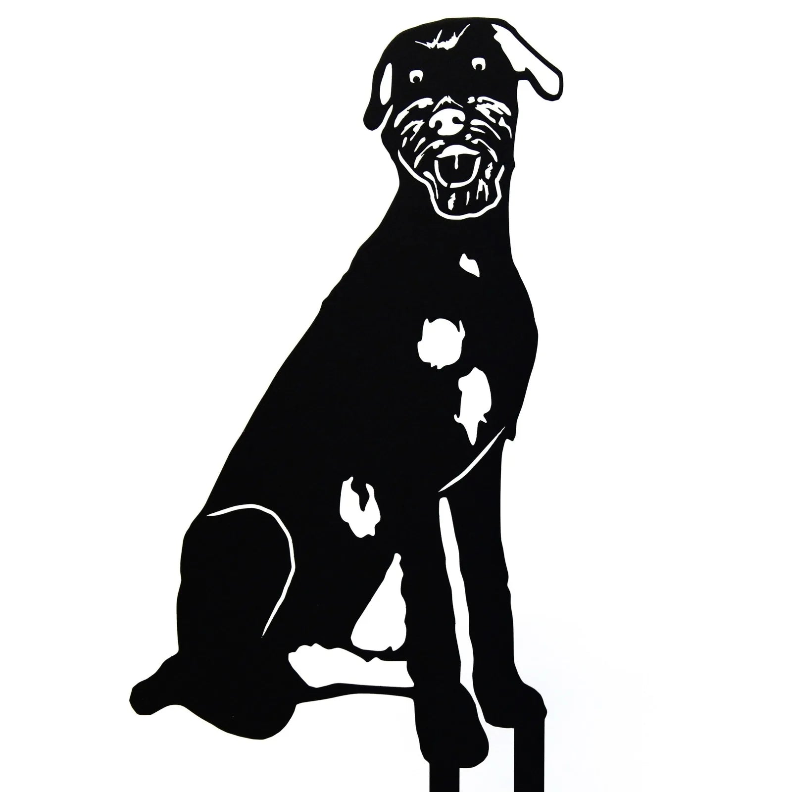 Black metal silhouette of an Irish Wolfhound with distinct features, ready for outdoor decor or garden display.