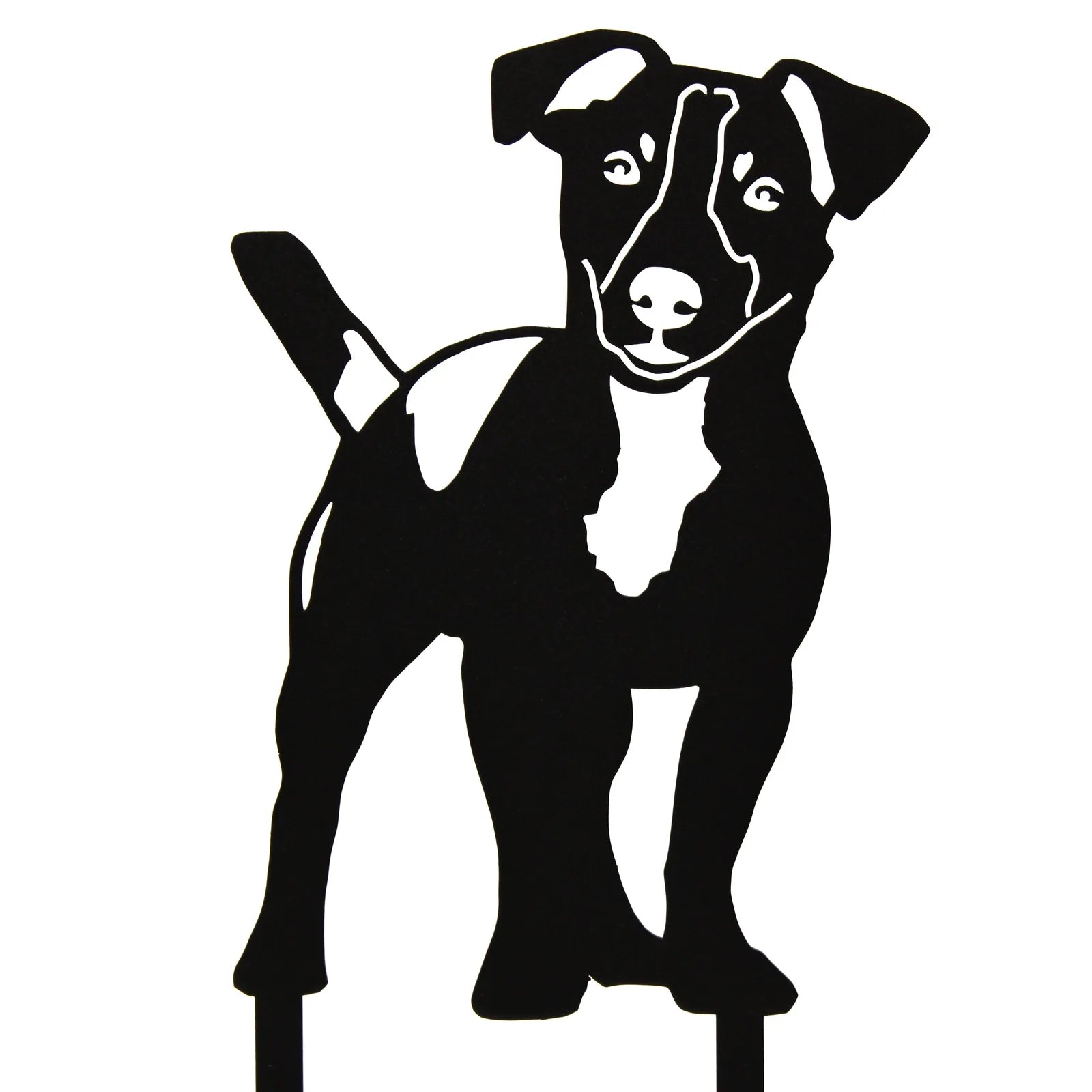 Black metal silhouette of a Jack Russell Terrier, showcasing detailed features and a playful stance, suitable for wall or...