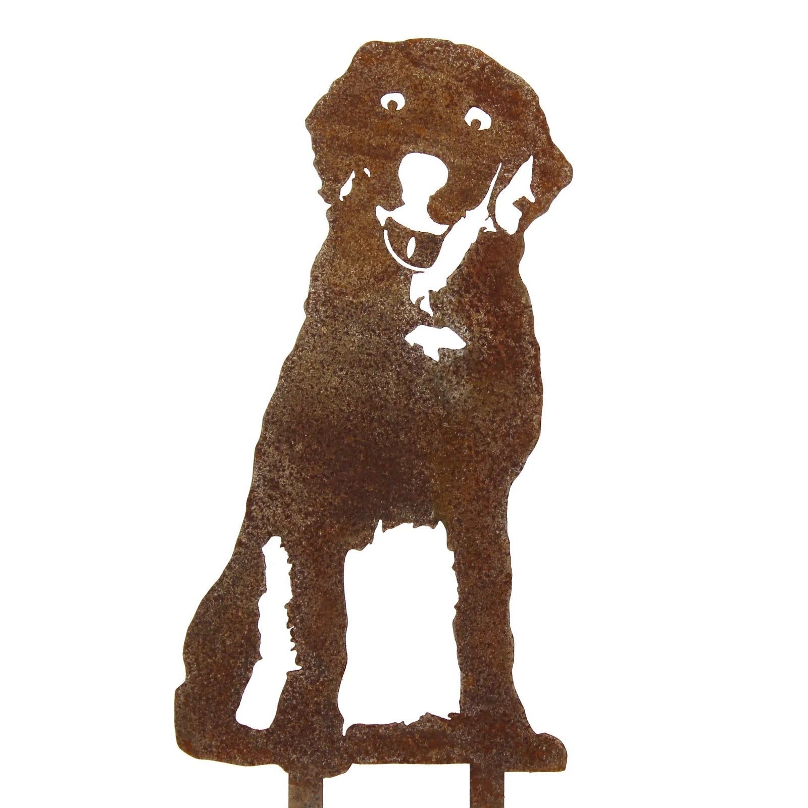 Handcrafted Labrador Retriever metal art in rusted Corten steel, perfect for indoor or outdoor dog décor.
