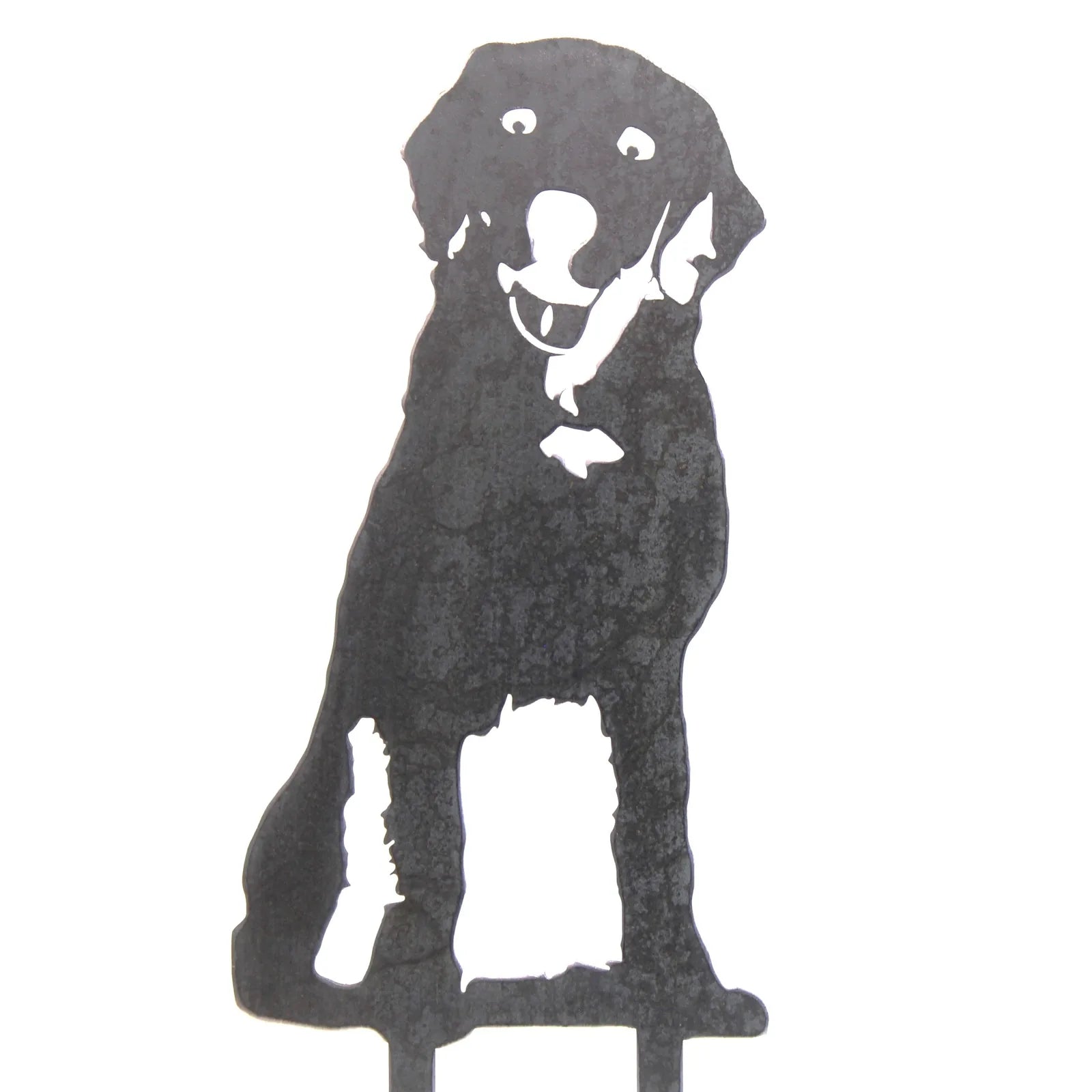 Handcrafted metal silhouette of a smiling Labrador Retriever in a matte black finish, ideal for dog lovers' décor.
