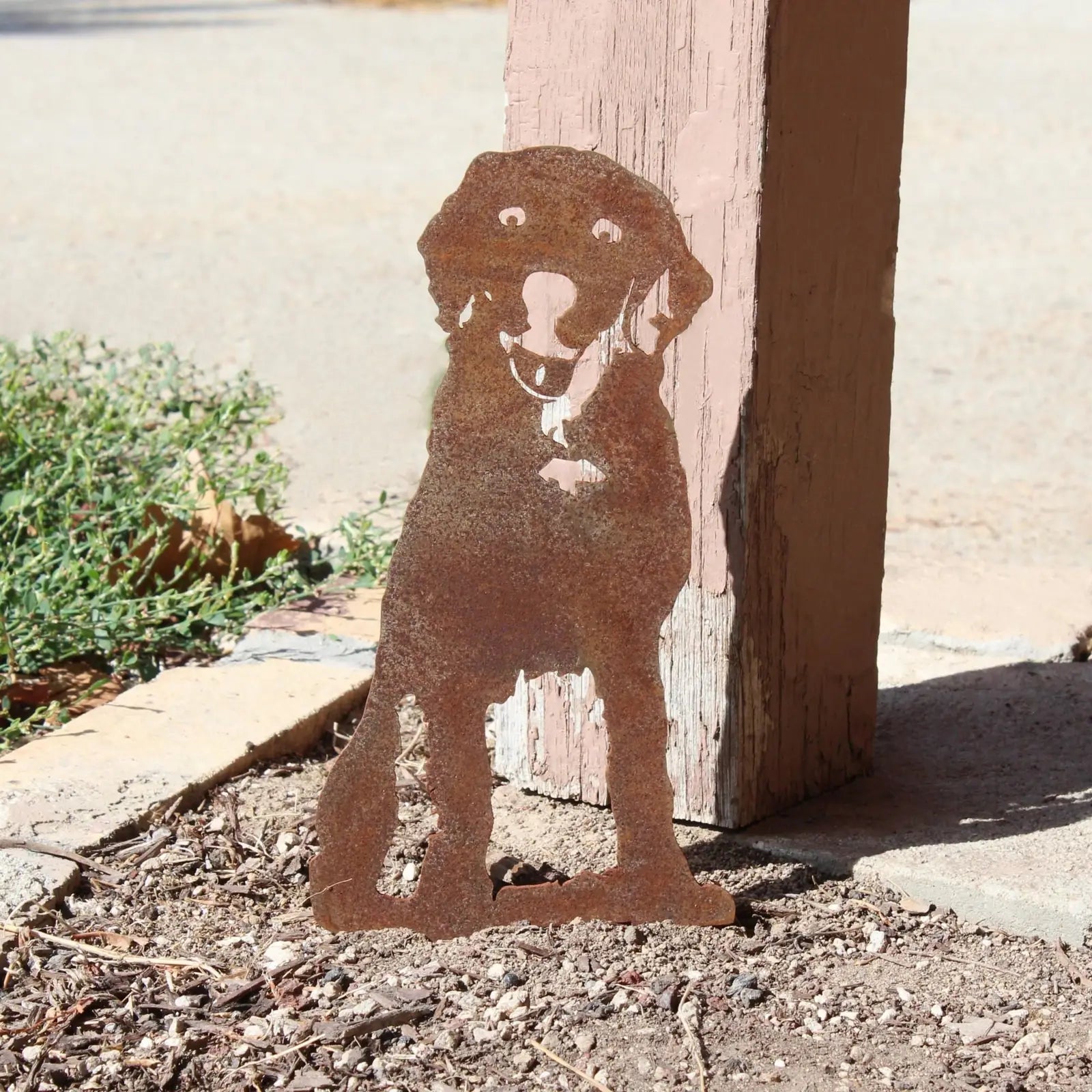 Handcrafted Labrador Retriever silhouette in rusted Corten steel, perfect for indoor or outdoor dog décor.
