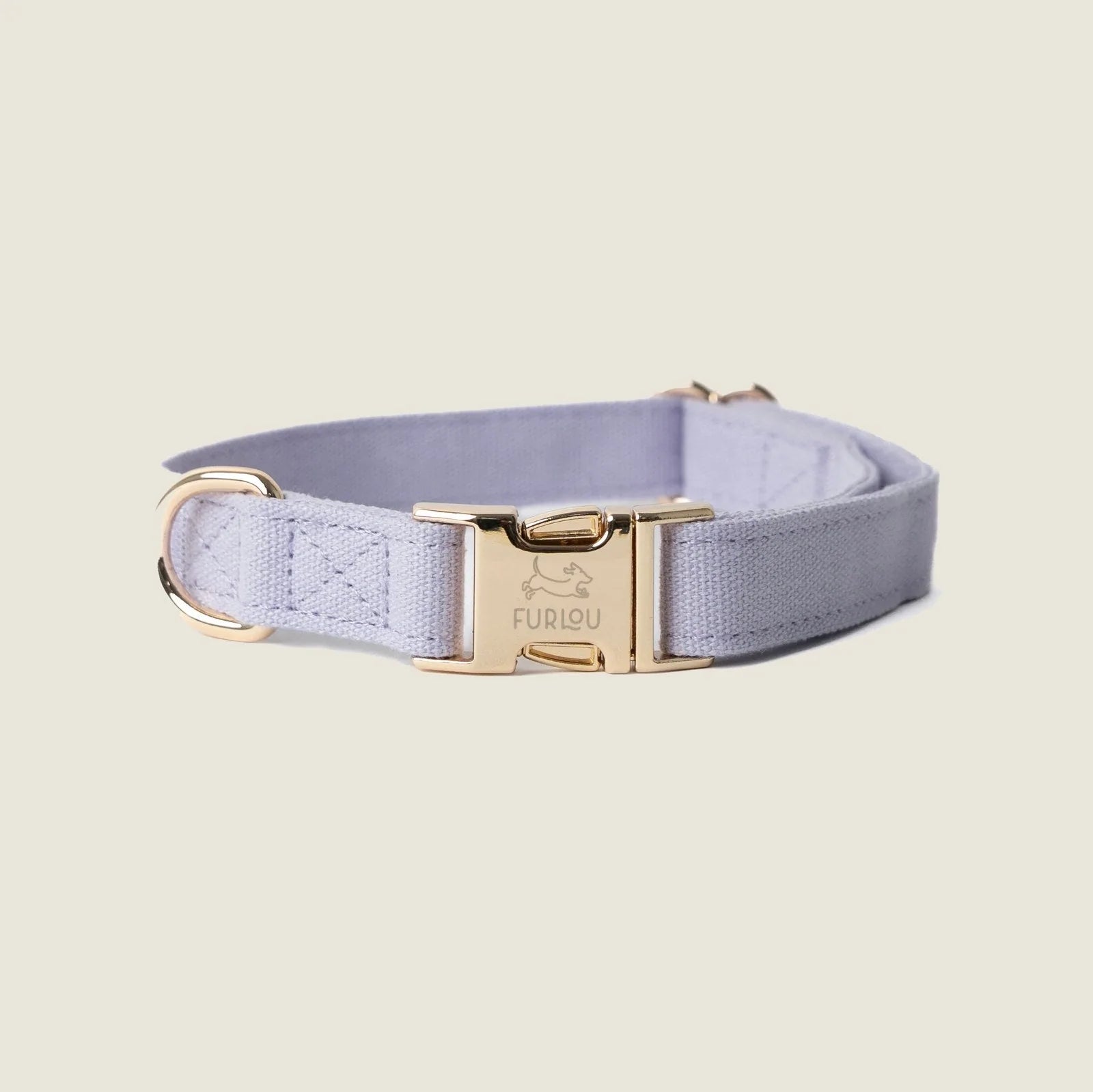 Light lavender canvas dog collar by FURLOU featuring gold hardware, designed for comfort and style.