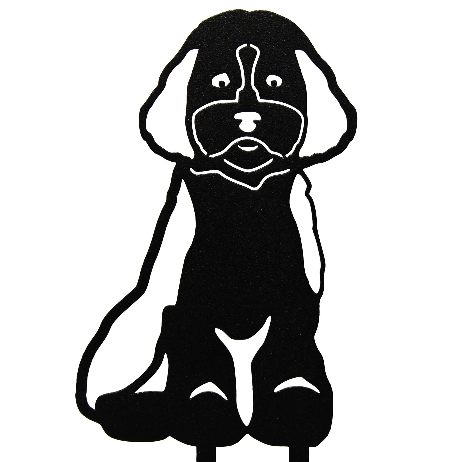 Black Maltipoo metal silhouette wall art with detailed features, perfect for outdoor dog decor.