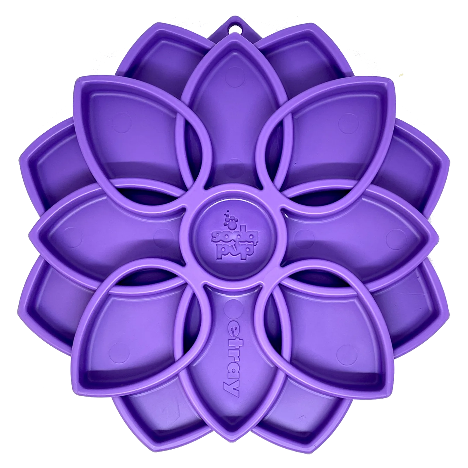 Purple Mandala eTray shallow slow feeder dog bowl, designed for mental enrichment and food slow feeding.
