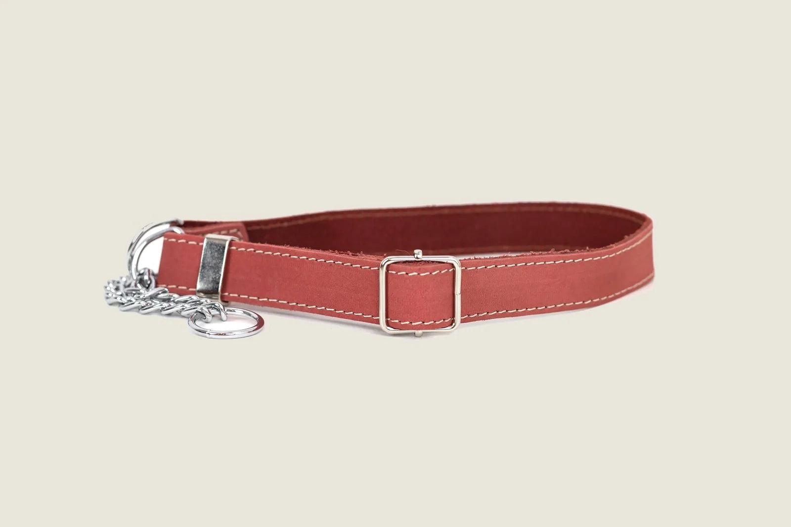 Coral reef leather dog collar featuring a durable design, silver hardware, and white stitching, perfect for everyday walks.