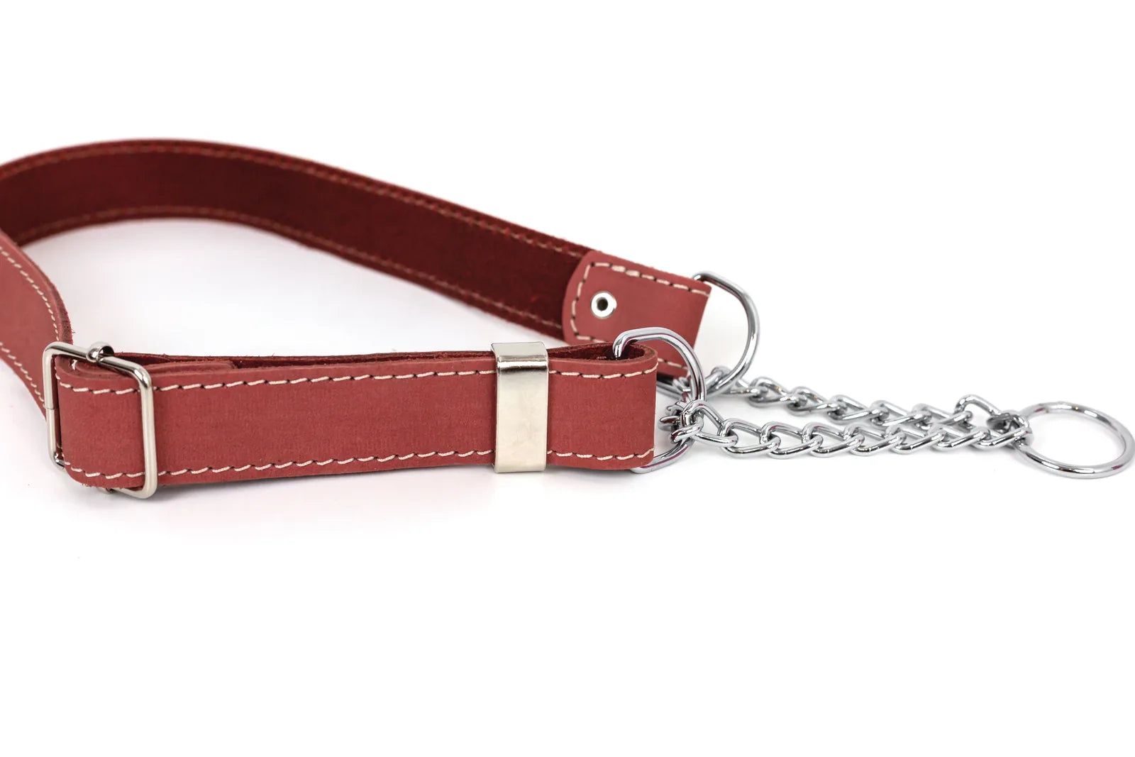 Coral reef leather martingale dog collar featuring durable polyester stitching and European steel hardware.