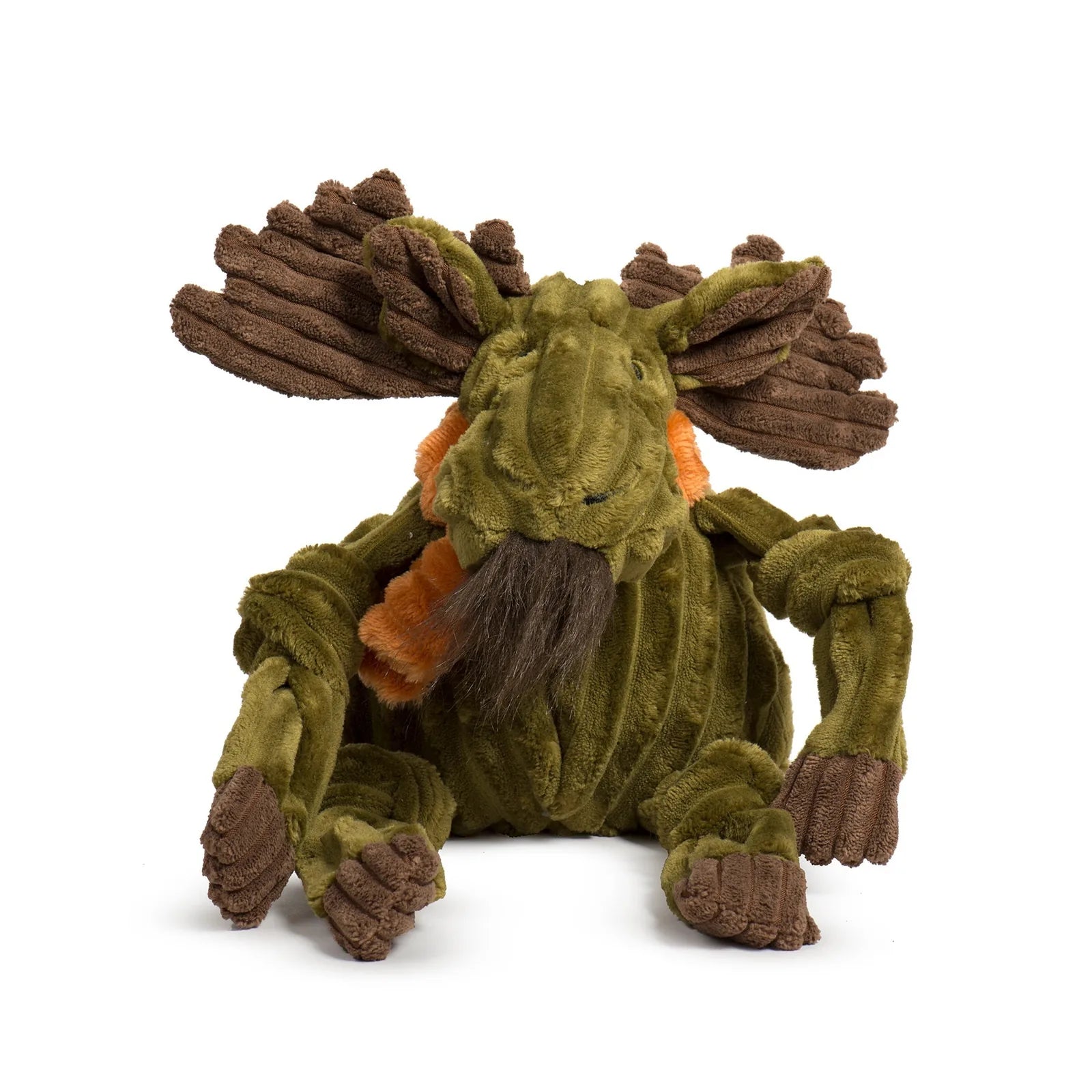 Cuddly green Milo Moose plush dog toy with knotted limbs and soft corduroy fabric, perfect for playtime and snuggles.