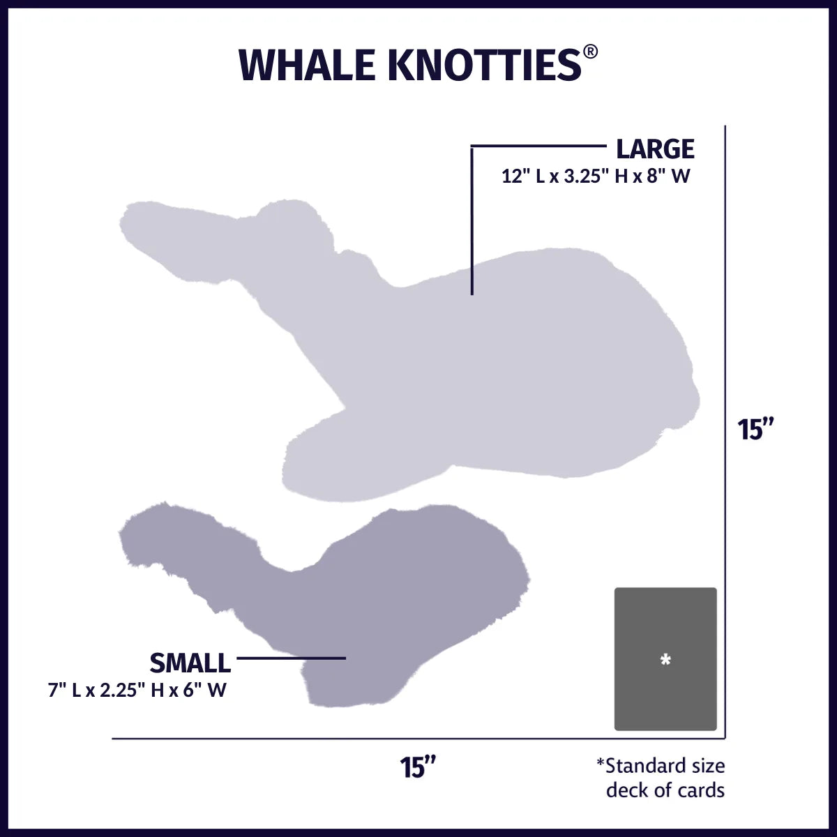 Mobie Whale silhouettes in small and large sizes with measurements, labeled for easy size selection.