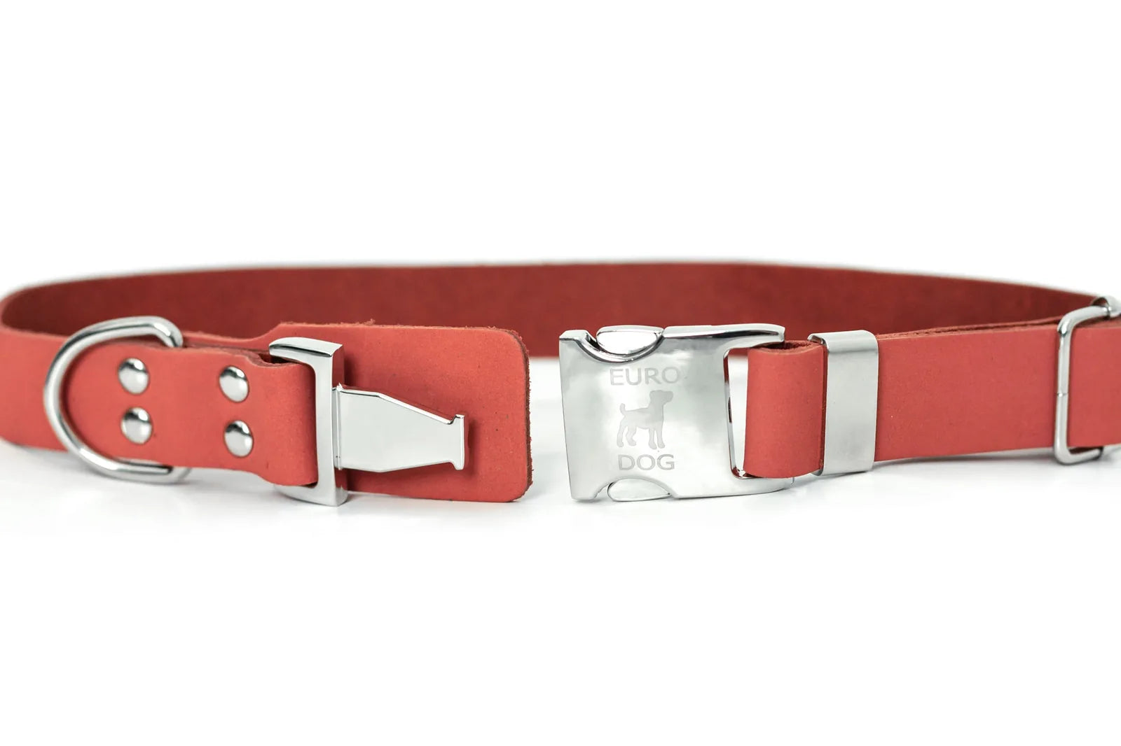 Modern coral reef leather dog collar with silver hardware and quick-release buckle, designed for comfort and style.