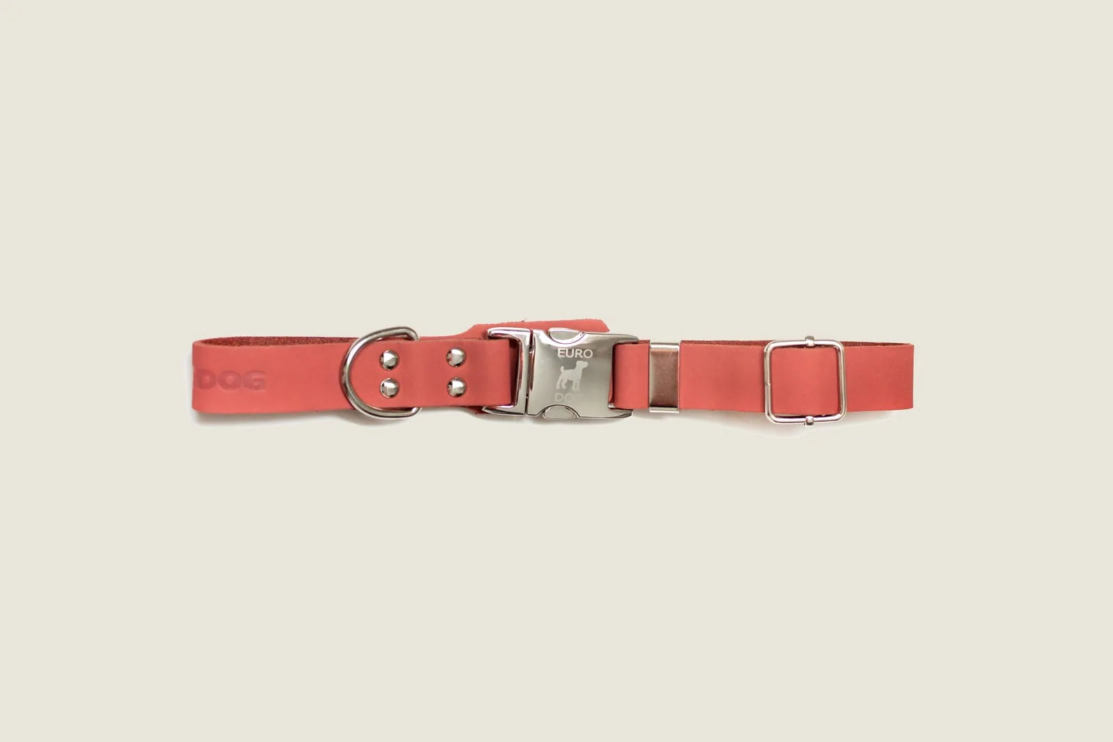 Quick-release coral reef leather dog collar featuring a sleek silver buckle and buckle holder, designed for comfort and st...