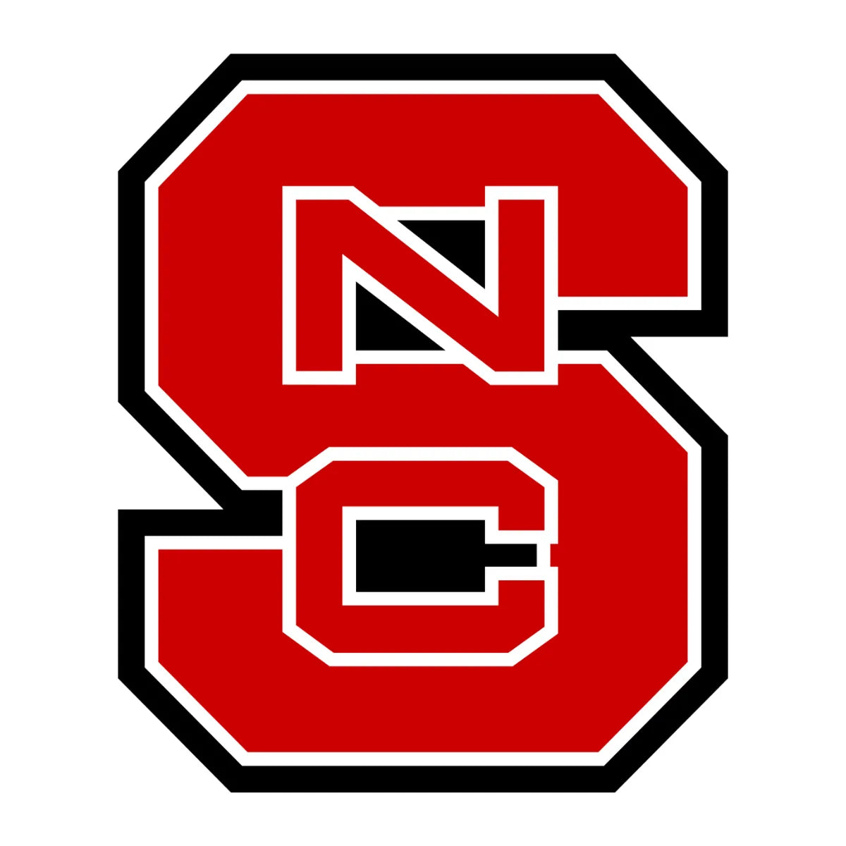 NC State University logo in red and white with a bold black outline, featuring the letters 'N' and 'C' intertwined.