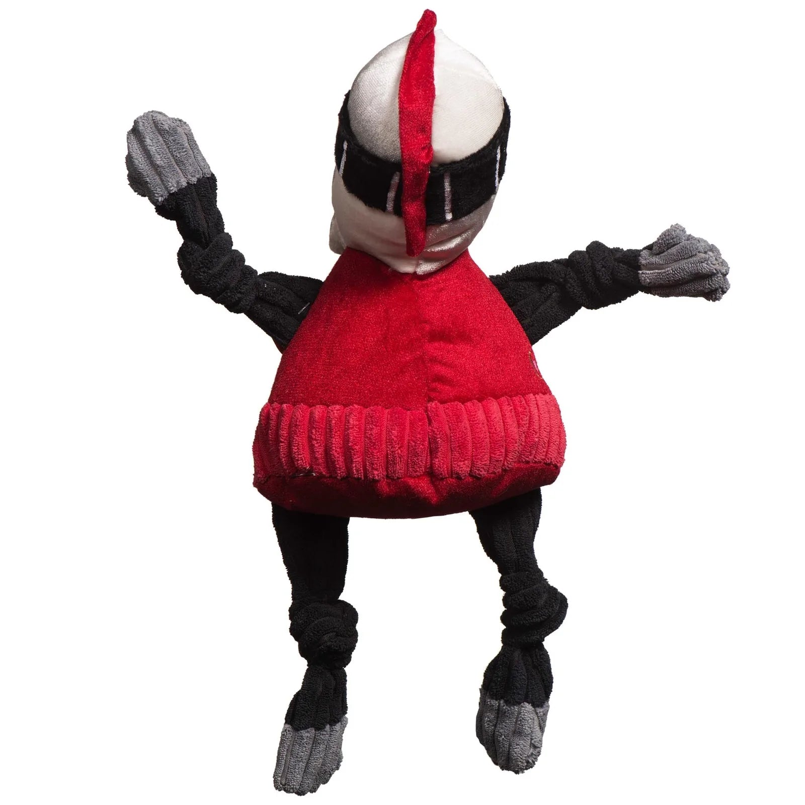 Rutgers Scarlet Knight Knottie® plush dog toy featuring a red body, black limbs, and a soft material for interactive play.