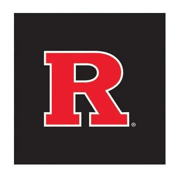 Scarlet Knight "R" logo in bold red against a black background, representing Rutgers University spirit for dogs.
