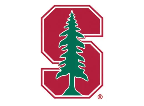 Stanford Tree Bear Knottie plush dog toy in red and green, featuring the Stanford logo with knotted limbs and squeakers.