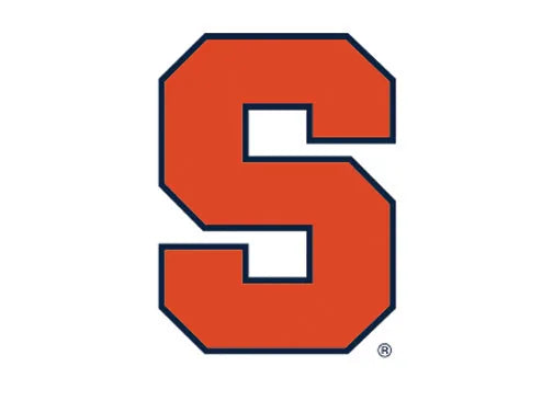 Bold orange "S" letter logo with dark blue outline, representing Syracuse University, ideal for showcasing school pride.