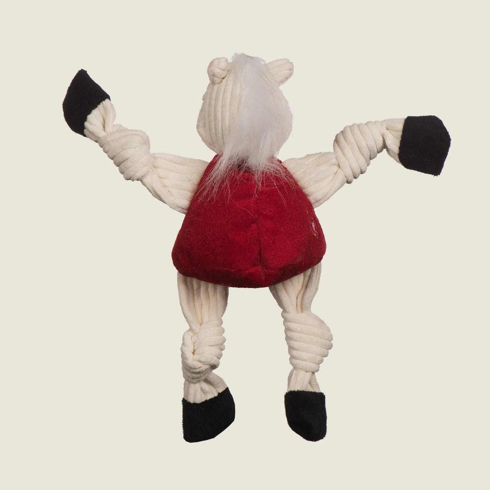 Sooner Knottie® plush dog toy features a cream body, red shirt, and black accents, perfect for interactive play.