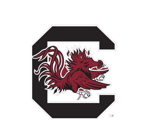 University of South Carolina Gamecocks logo featuring a red rooster inside a bold black "C".
