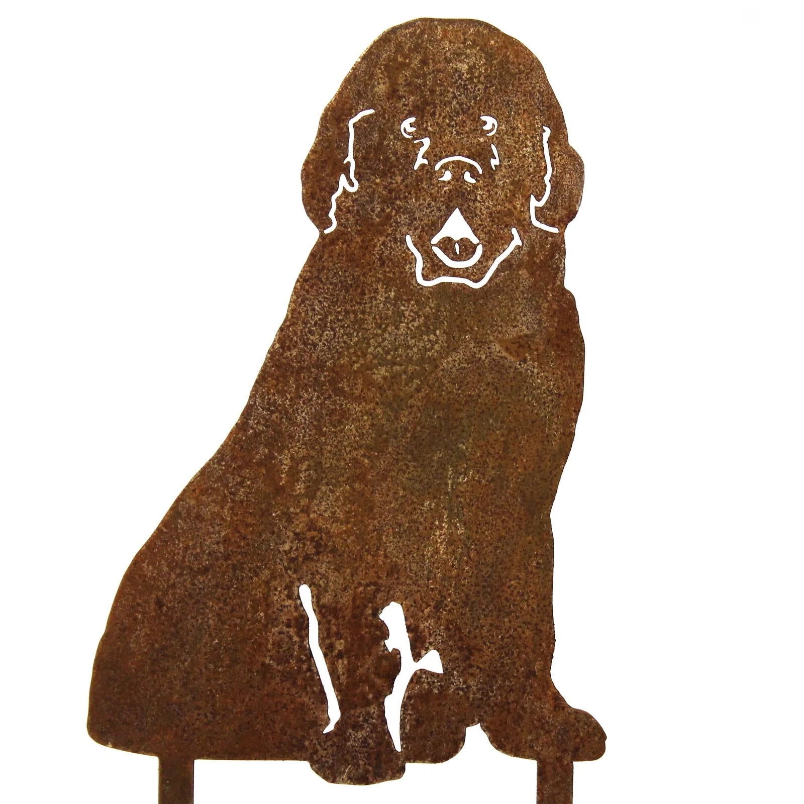 Rust-colored Newfoundland dog silhouette crafted from sturdy Corten steel, designed for garden or outdoor decor.