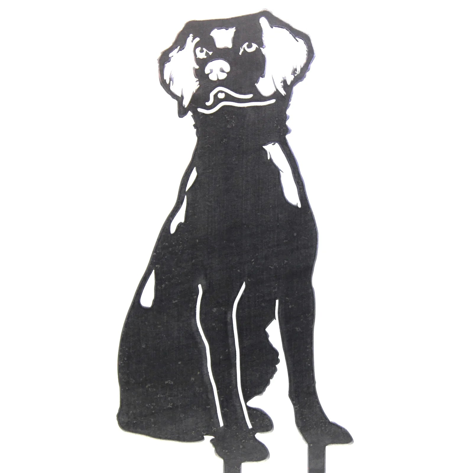 Black metal silhouette of a Nova Scotia Duck Tolling Retriever, poised and detailed, suitable for outdoor decor.