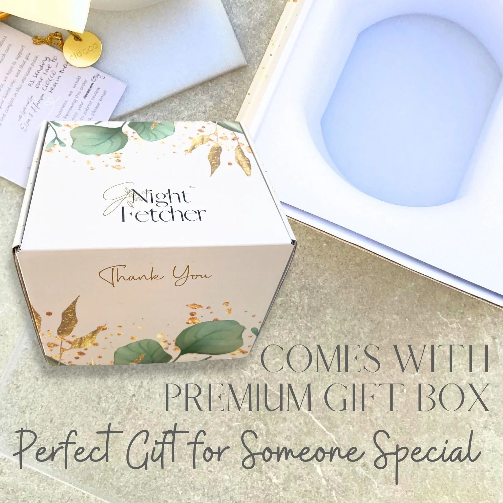 GNight Fetcher premium gift box for the Orchid Urn, featuring elegant design and "Thank You" message.