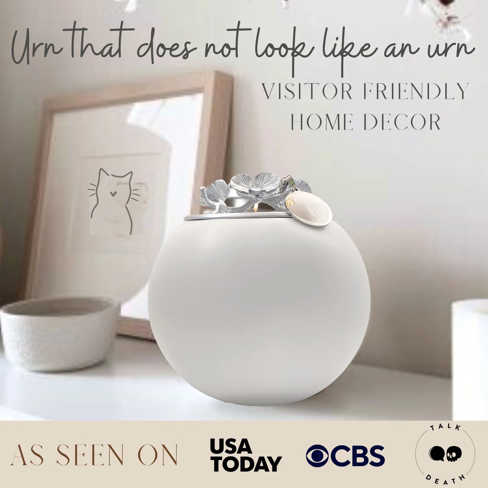 Handcrafted white orchid urn featuring floral detailing, elegantly designed for keepsake or memorial display.