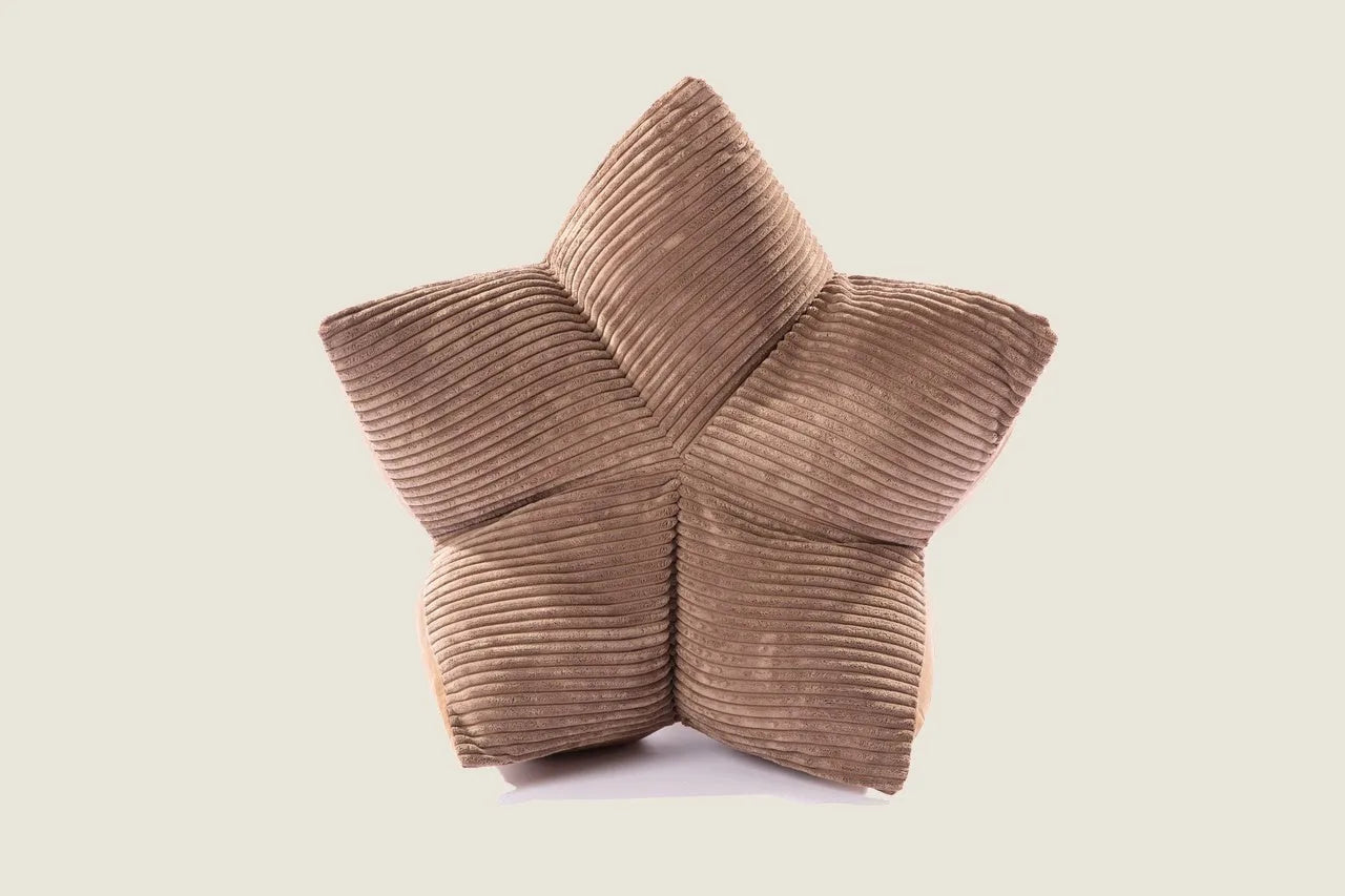 Round, starfish-shaped pet pillow bed in soft corduroy, featuring a warm canyon brown color and raised edges for comfort.