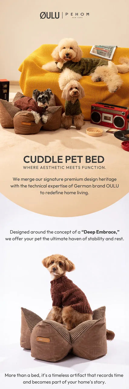Navy blue Cuddle Pet Pillow Bed with a round, starfish shape, featuring soft corduroy and raised edges for pet comfort.