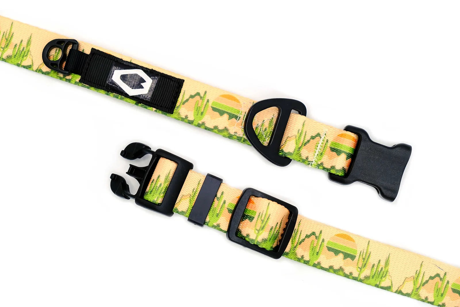 Cactus cream nylon dog collar featuring a black YKK buckle and adjustable design, perfect for outdoor adventures.