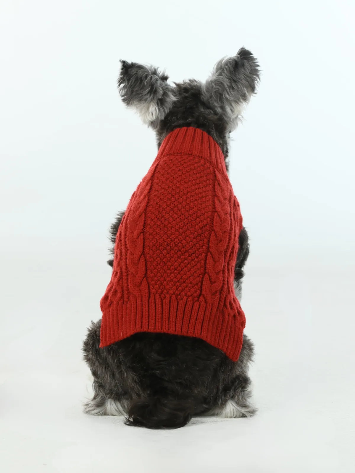 Cozy red knit pet sweater vest featuring a cable design, perfect for keeping dogs warm and stylish.