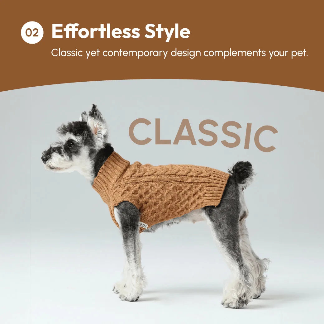 Toffee orange knit sweater vest on a dog, showcasing a classic design and breathable material.