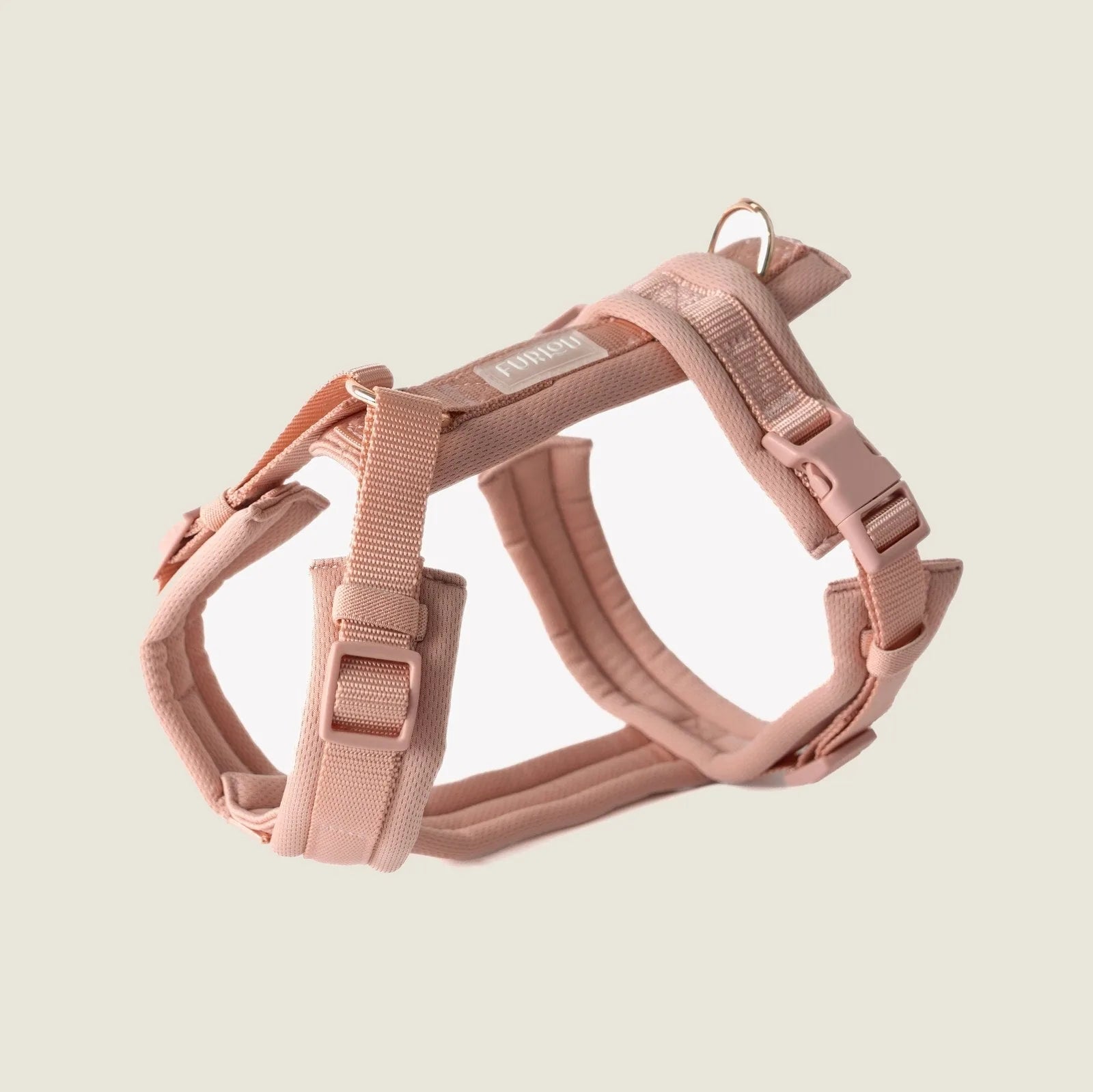 Powder Rose comfort dog harness with breathable padding and adjustable straps for a secure fit.