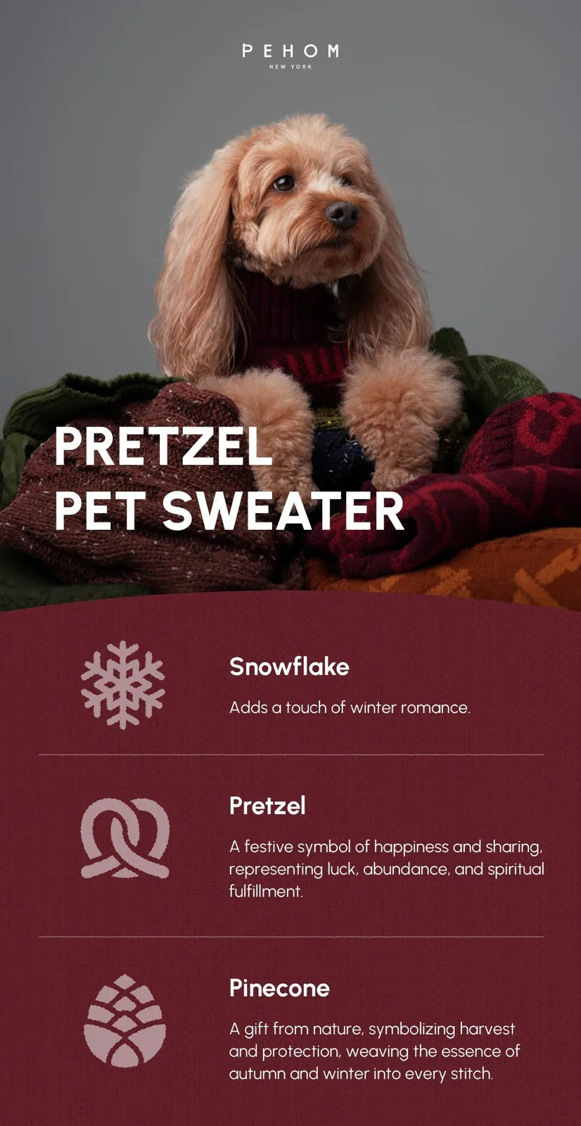 Cozy burgundy red knit dog sweater with a high collar, perfect for cooler seasons and easy to dress.