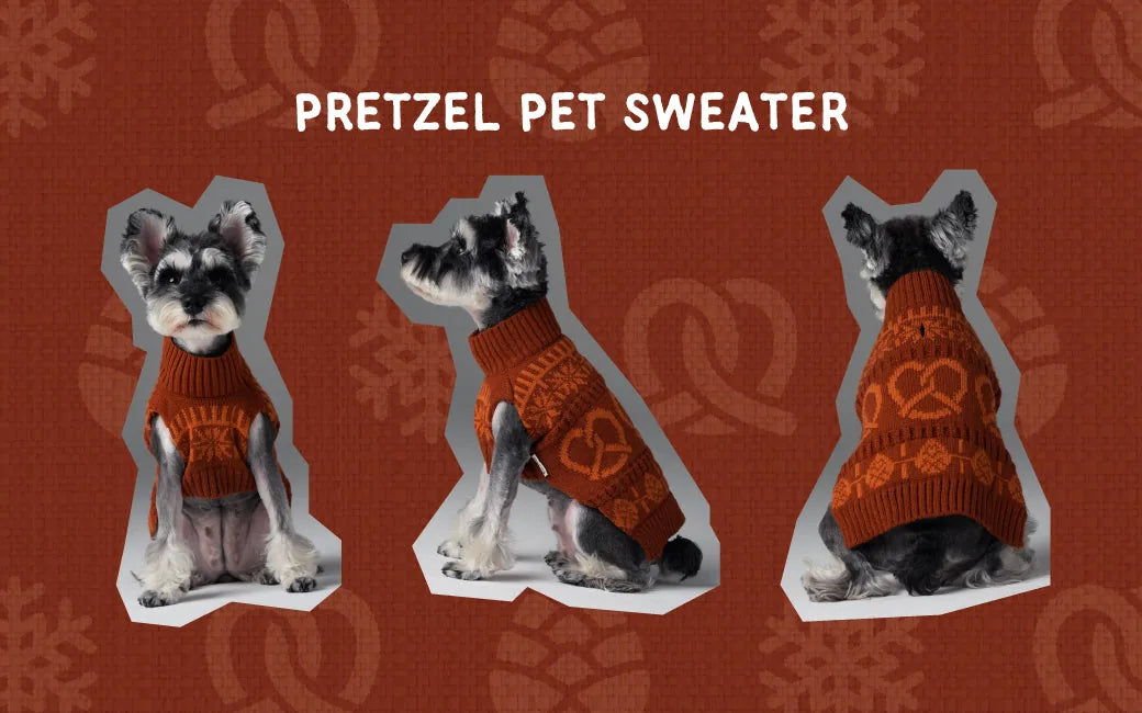 Toffee orange pet sweater with a pretzel pattern, featuring a cozy turtleneck design for dogs.