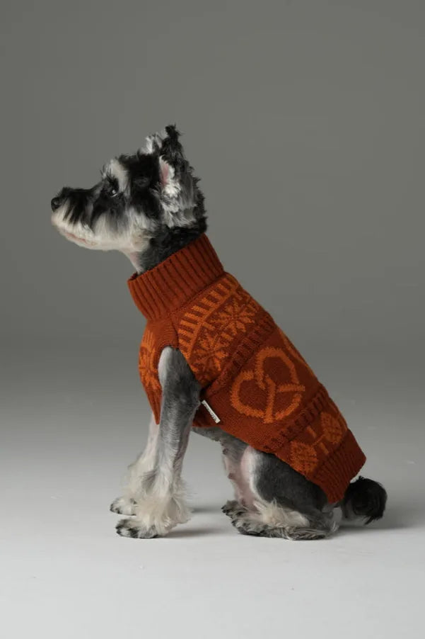 Toffee orange dog sweater featuring a cozy design with a high collar, perfect for stylish warmth.