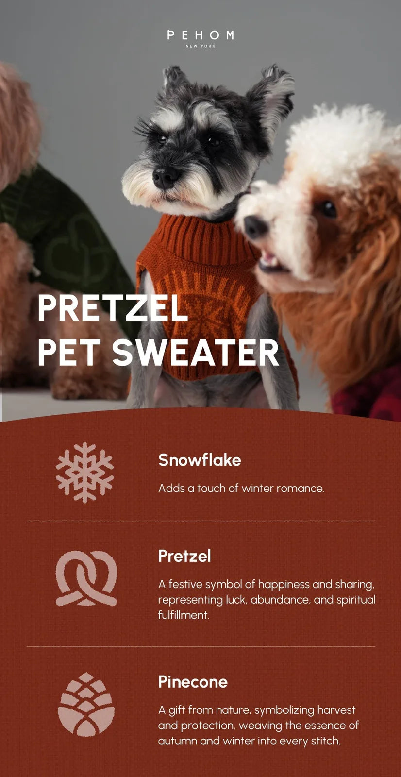 Toffee orange pet sweater on a dog, featuring a warm knit design, offering cozy style and comfort for winter.