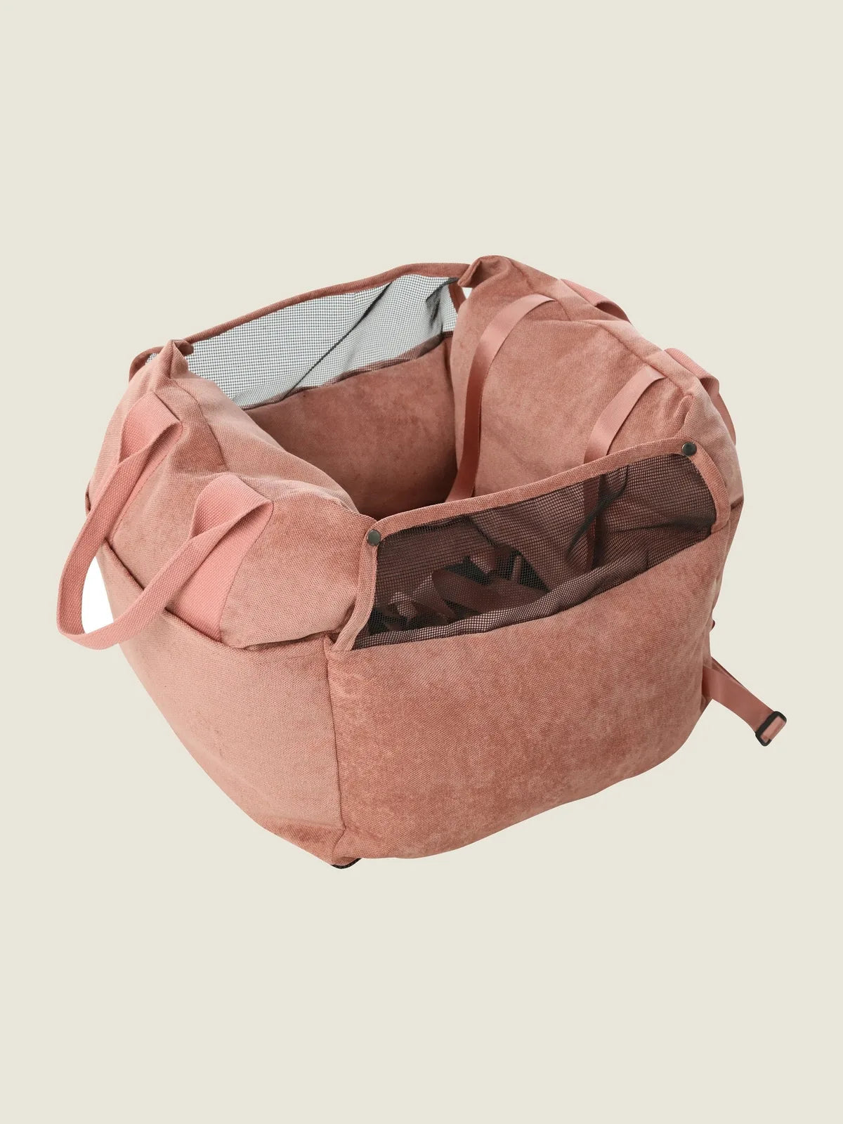 Pink Puff Guard Dog Car Seat with high mesh walls, durable fabric, and adjustable straps for secure travel.