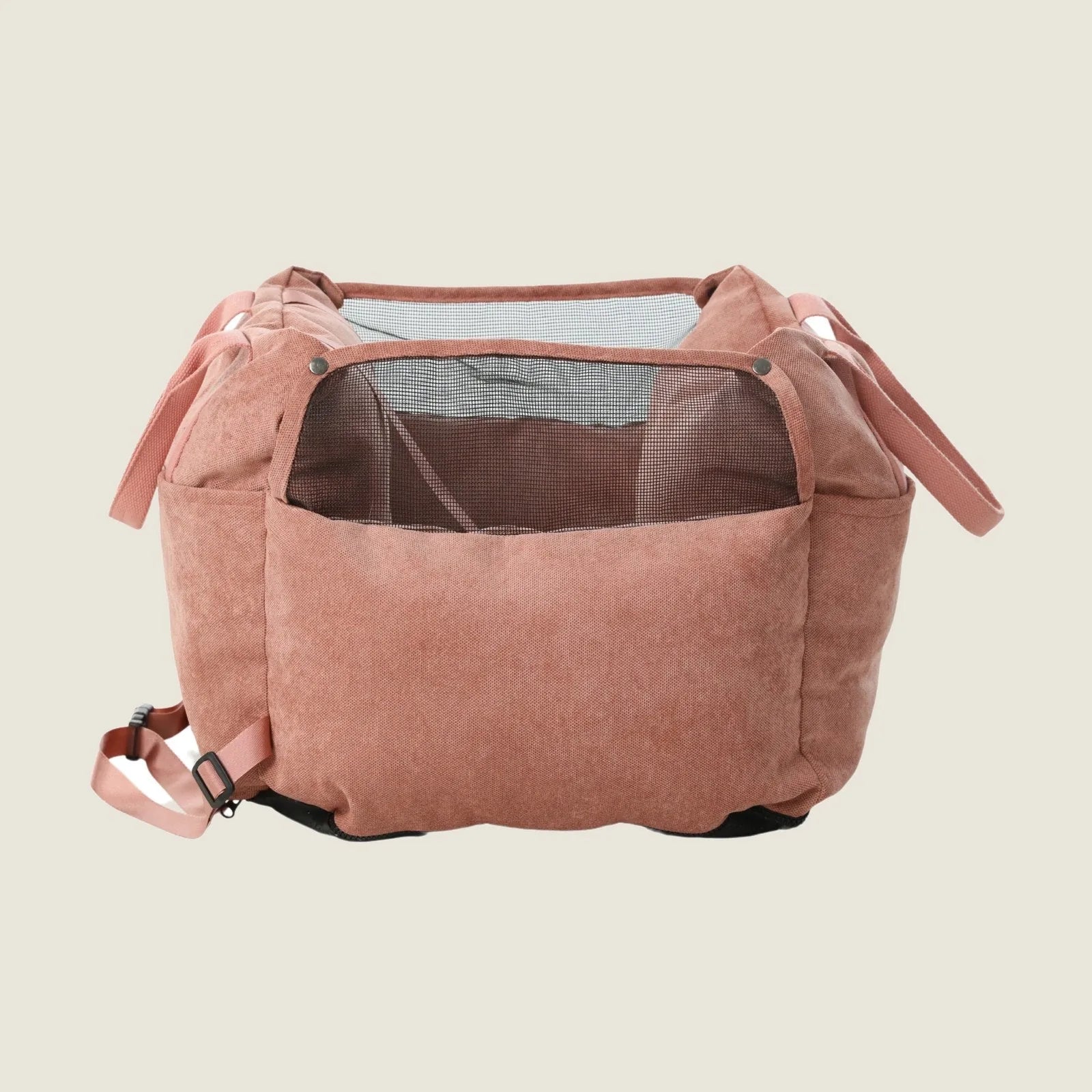 Pink Puff Guard Dog Car Seat with mesh sides and adjustable straps, designed for small to medium dogs.
