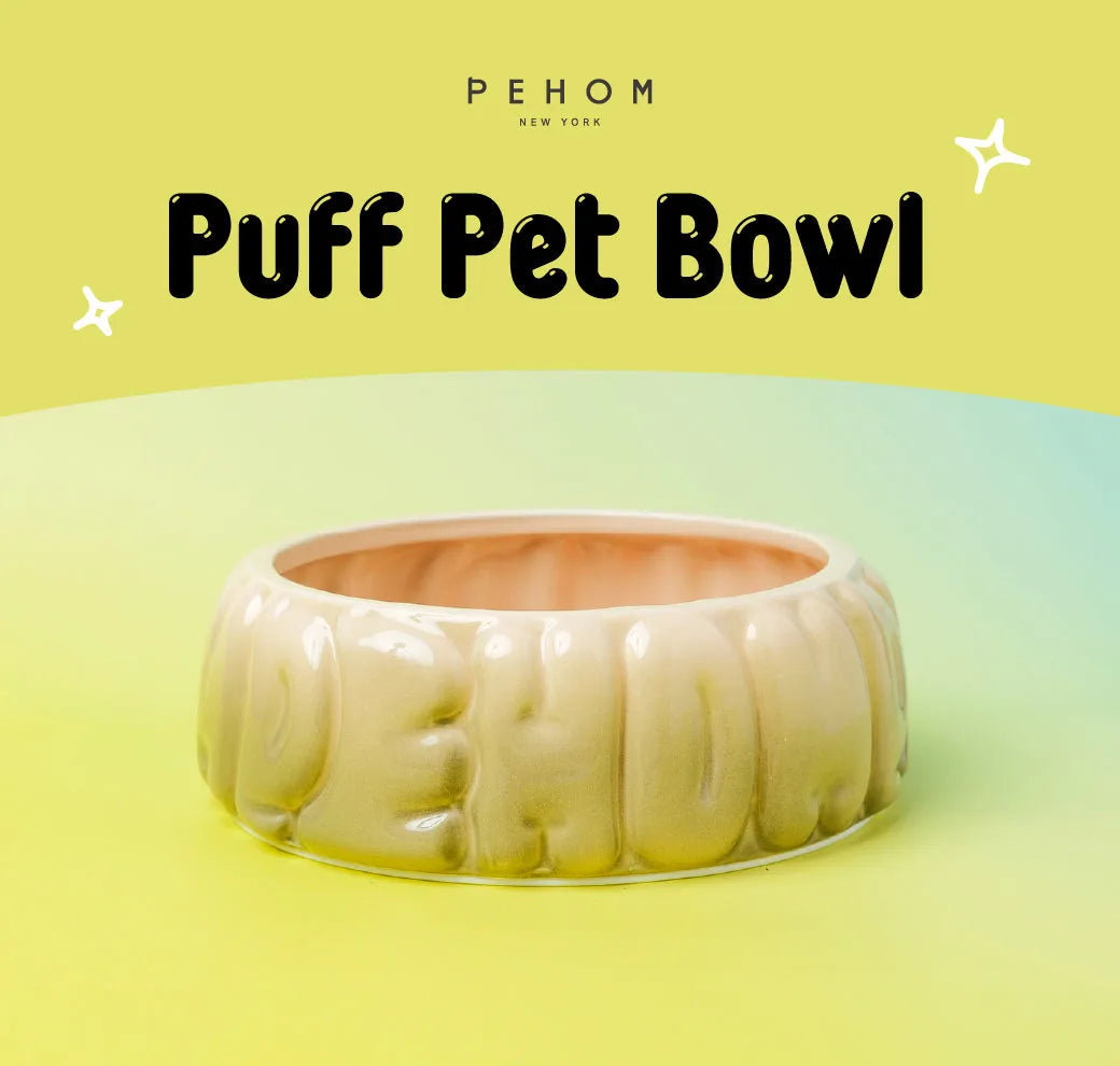 Gradient olive ceramic Puff Pet Bowl with smooth arc shape and puff logo design, ideal for small to medium pets.