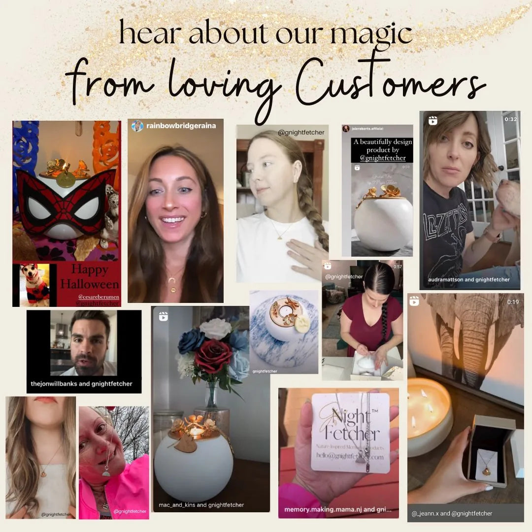 Gold rainbow bridge cremation necklace, delicately designed for holding pet ashes or locks of hair, showcased with loving...