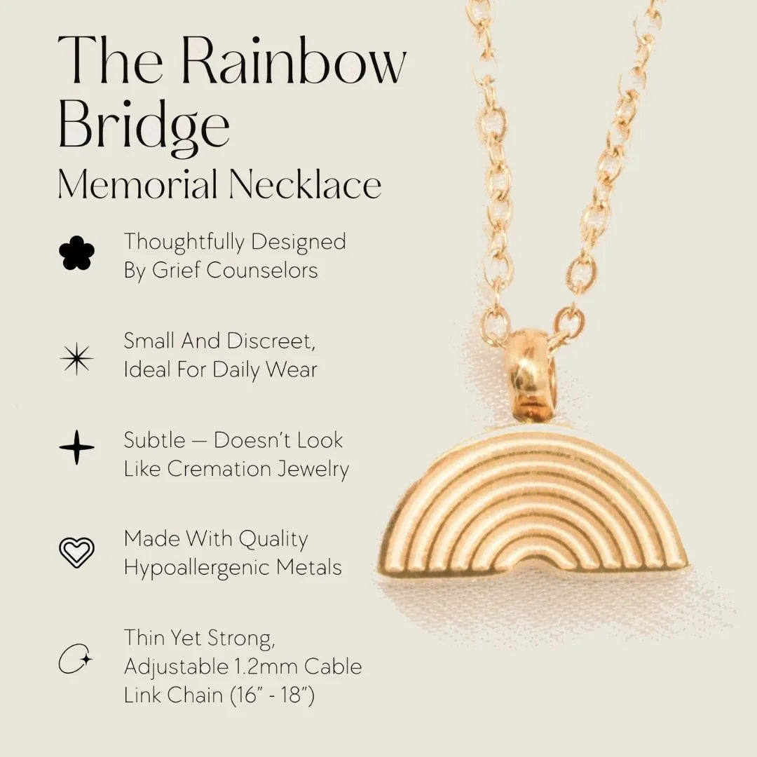 Gold Rainbow Bridge memorial necklace featuring a subtle, ridged design on an adjustable chain.