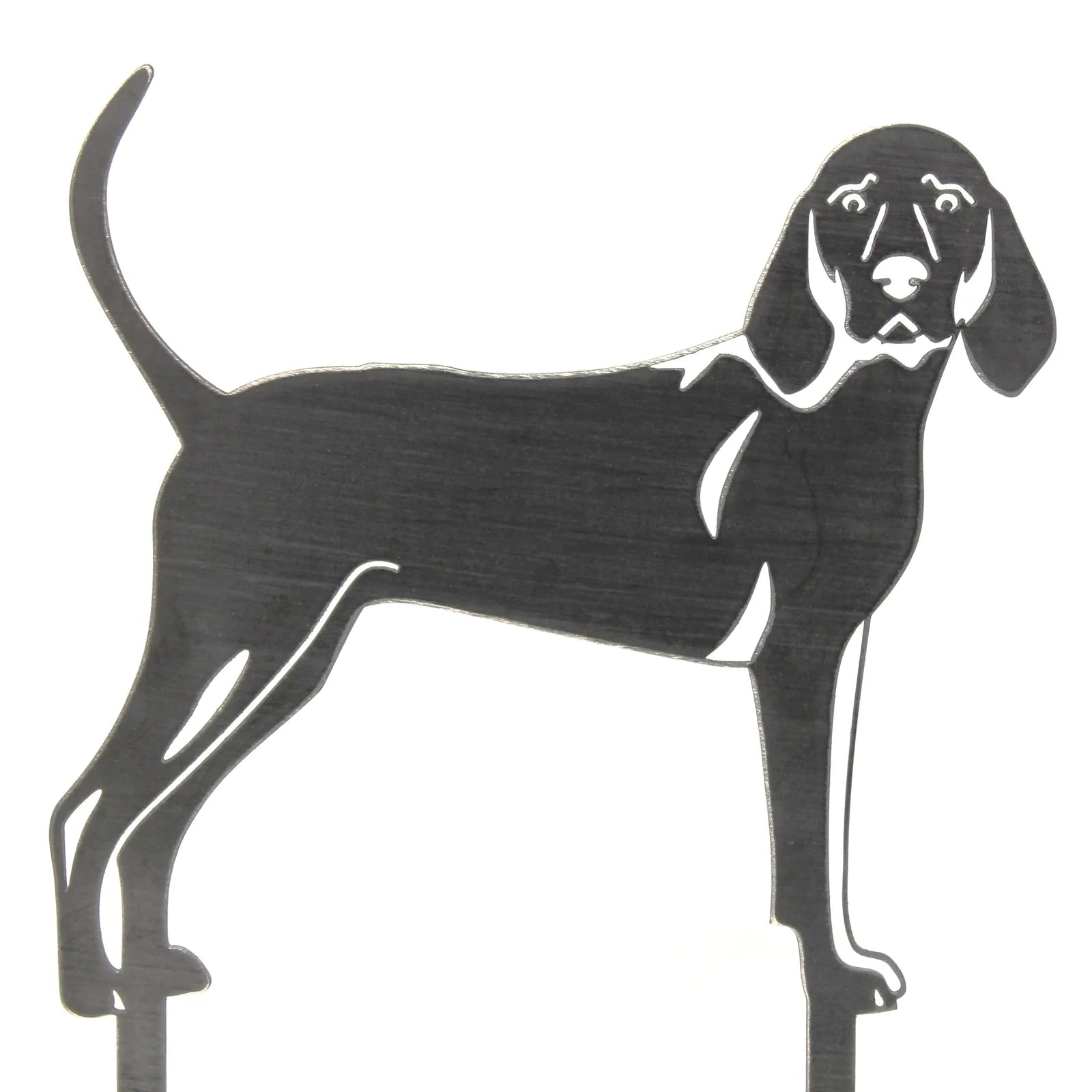 Handcrafted Redbone Coonhound metal silhouette in black steel, ideal for home and garden decor.