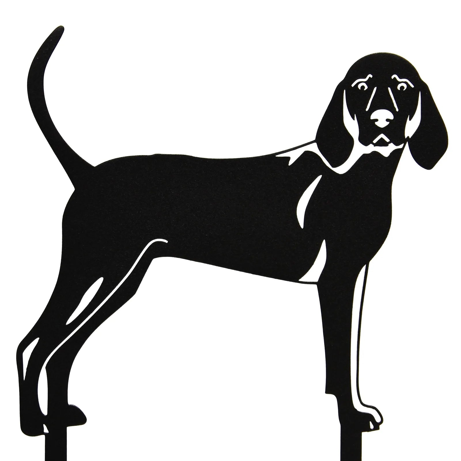 Black metal silhouette of a standing Redbone Coonhound, showcasing its distinct features and sleek design.